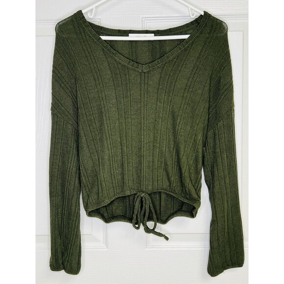 White Willow Women's Long Sleeve Ribbed Drawstring Hem Top Green XS Retail $78 - Picture 1 of 8